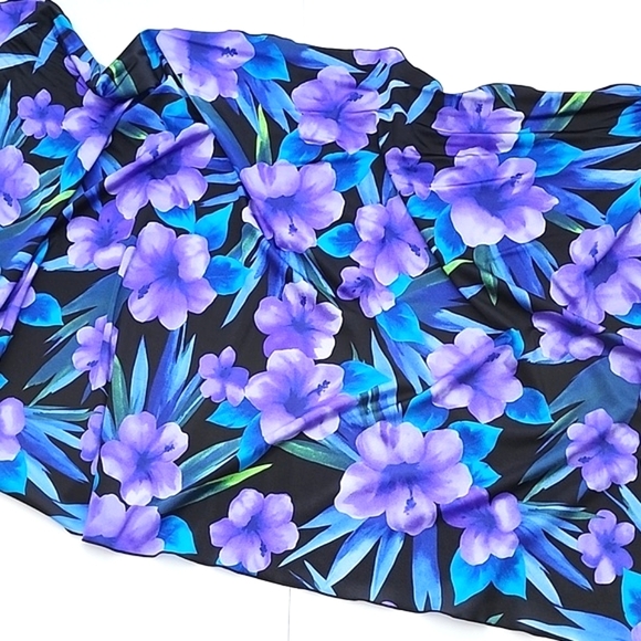 Sarong Beach Wrap Tropical Purple Blue Floral  Print Stretch Drape Knee-Length - Picture 3 of 7